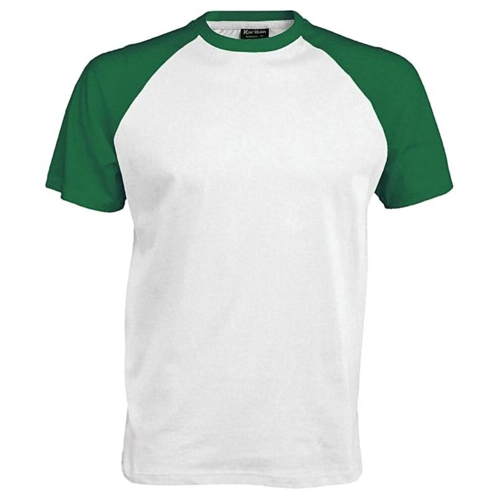 Kariban Mens Short Sleeve Baseball T-Shirt / White/Forest